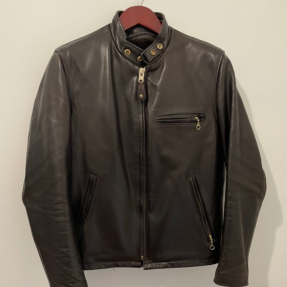 Schott 141 Classic Racer Leather Motorcycle Jacket, Brown - Picture 1 of 10